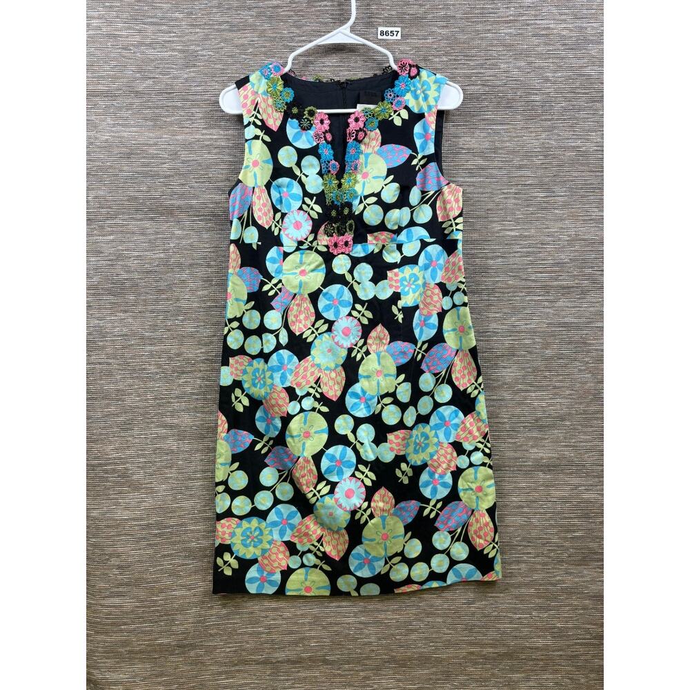 Vintage Anna Sui 90s Flower Power Dress Womens Size M Black Multi Made in USA